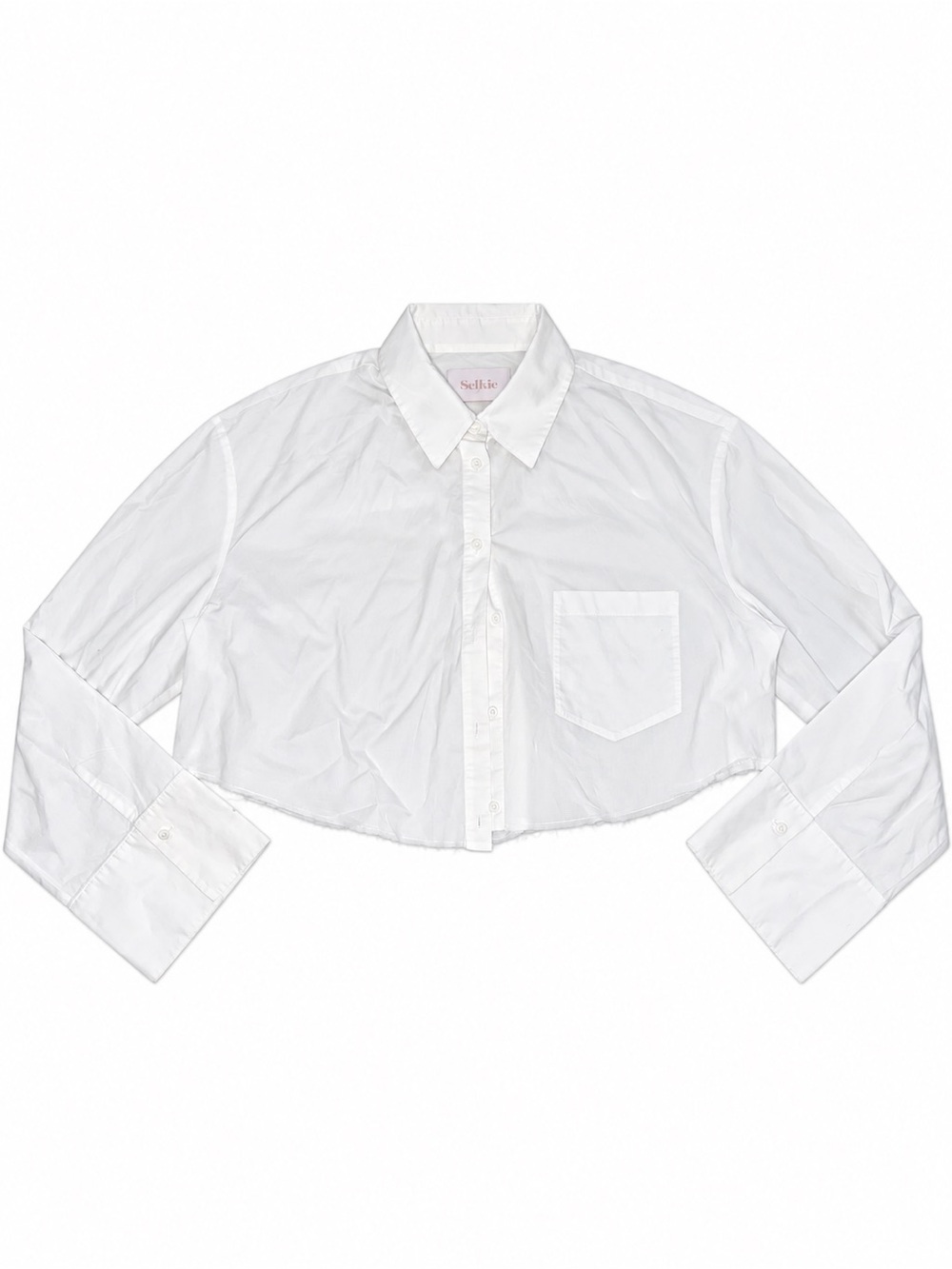 Selkie The Cropped Blouse Ivory White Cotton Raw Hem Shirt Size S
